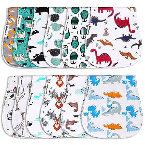 Burp Cloths & Baby Bibs 2-in-1 Large Size 3 Layers Thicken 100% Cotton Super Soft Absorbent for Teething and Drooling Baby Spit Up Burping Rags Set for Boys and Girls Infant Newborn 12 Pack