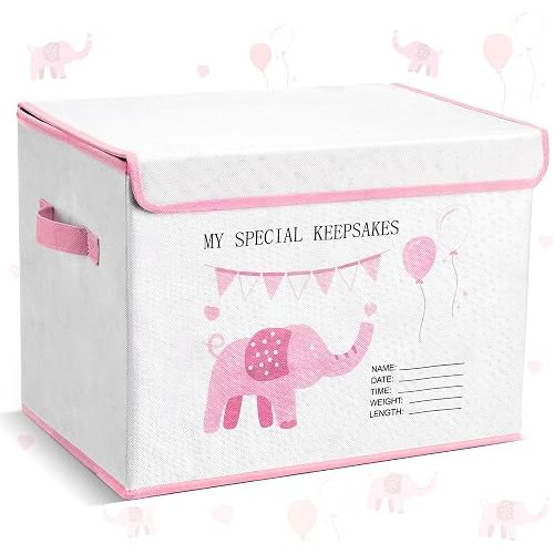 LemonRoad 16x12x12inch Baby Memories Keepsake Box Baby Shower Elephant First Keepsake Box New Parent Newborn Baptismal Birthday Gift for Mementos Travel Loved Ones Treasured Keepsakes (Pink)