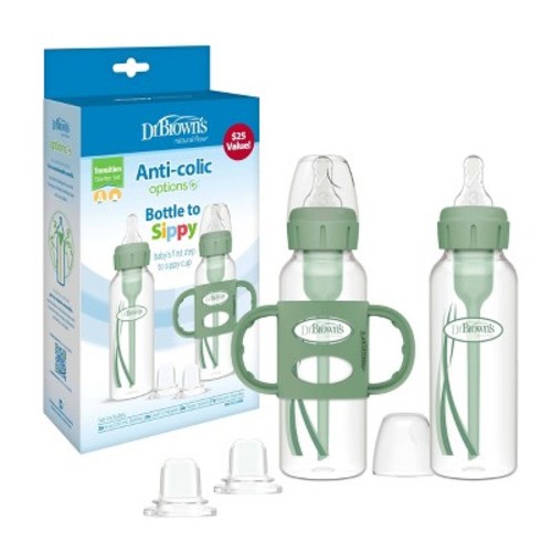 Dr. Brown's Anti-colic Options+ Narrow Bottle to Sippy Starter Gift Set - Green - 2pk