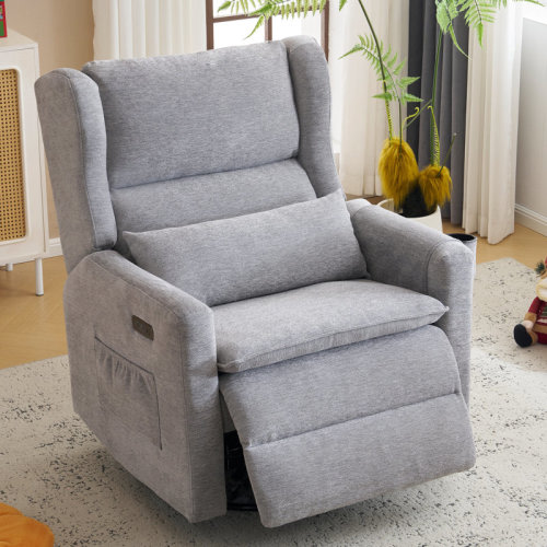 Latitude Run® Oversized Swivel Rocker Recliner Chair, 26" Extra Wide Glider Nursery Chair With Adjustable Headrest, Chenille Power Recliner Rocking With Double Cushion, Cup Holder & Reviews | Wayfair