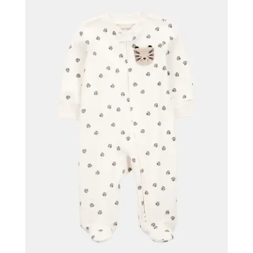 Baby Tiger Print 2-Way Zip Cotton Sleep & Play Pajamas - Ivory | Carter's - Size 9M