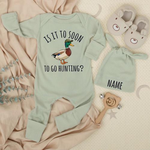 Is it Too Soon To Go Hunting Baby Newborn bodysuit and hat set, Duck Hunting, Mallard Clothes, Newborn Baby Shower, Little Hunter Gift