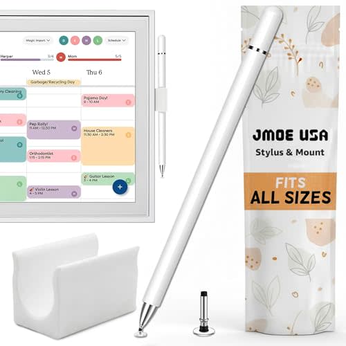 Jmoe USA Stylus and Mount Compatible with Skylight 15 inch and 27 inch Calendar | Dual Tip with Mesh and Disc Tips | 2 Spare Replacement Parts | Flexible Stylus Holder Mounts to Calendar