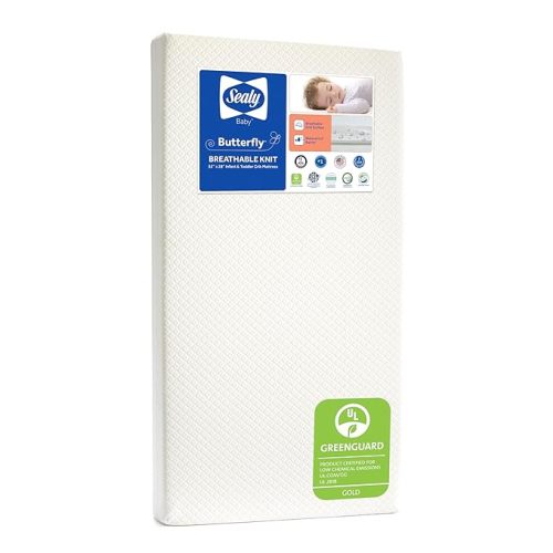 Sealy Baby Butterfly Knit Breathable Crib Mattress, GREENGUARD GOLD Certified, Made in USA, Premium Foam, Washable Easy to Clean Cover, Toddler Bed Fit, Safety & Quality Tested, 52x28"
