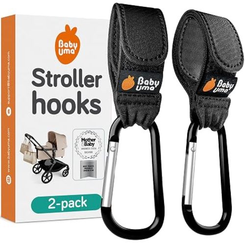 Baby Uma Stroller Hooks for Bags (2 Pack) - Non-Slip, One-Hand Use, 11 lb