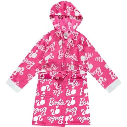 Barbie Girls Fleece Kids Hooded Robe - Super Soft Plush Kids Spa Bathrobe with Pockets, Girls Sizes 4-10 - Official Product