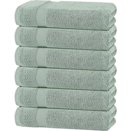 White Classic Wealuxe Green Bath Towels 24x50 Inch, Cotton Towel Set for Bathroom, Hotel, Gym, Spa, Soft Extra Absorbent Quick Dry 6 Pack