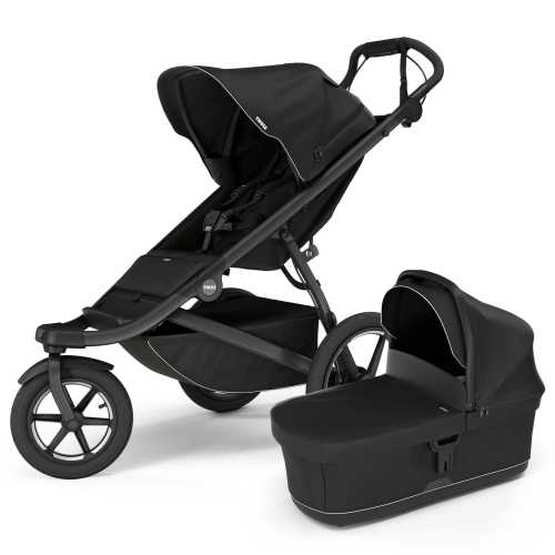 Thule Urban Glide 3 Single Jogging Stroller with Magnetic Buckle + Bassinet Bundle - Black