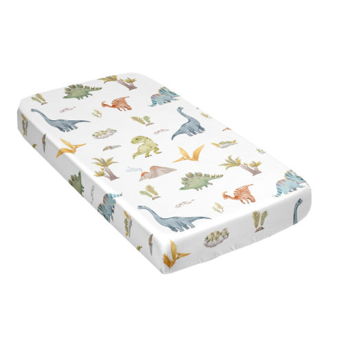 Sweet Jojo Designs Watercolor Dinosaur Dino Satin Fitted Crib Sheet | Wayfair
