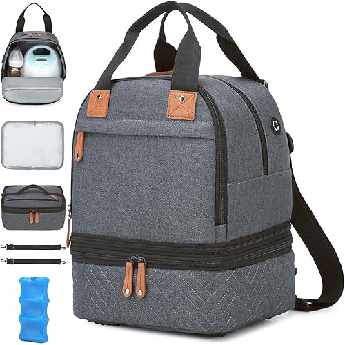 Breast Pump Bag for Spectra S1/S2 - Spectra Pump Bag with Ice Pack & Waterproof Mat, Portable Breast Milk Cooler Case for Work, Travel and Family Use, Deep Grey