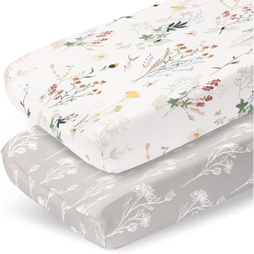 Pobibaby - 2 Pack Premium Changing Pad Cover - Ultra-Soft Jersey Knit, Stylish Floral Pattern, Safe and Snug for Baby (Wildflower)