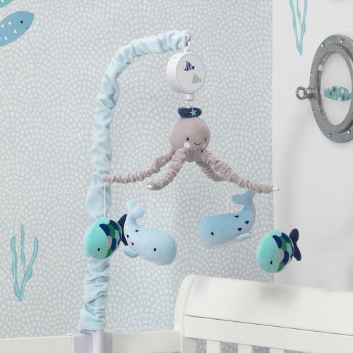 Lambs & Ivy Oceania Blue/Gray Whale/Fish Nautical/Ocean Musical Baby Crib Mobile