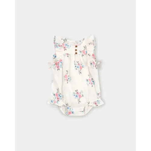 Baby Girl Floral Bubble Romper - Cream | Carter's