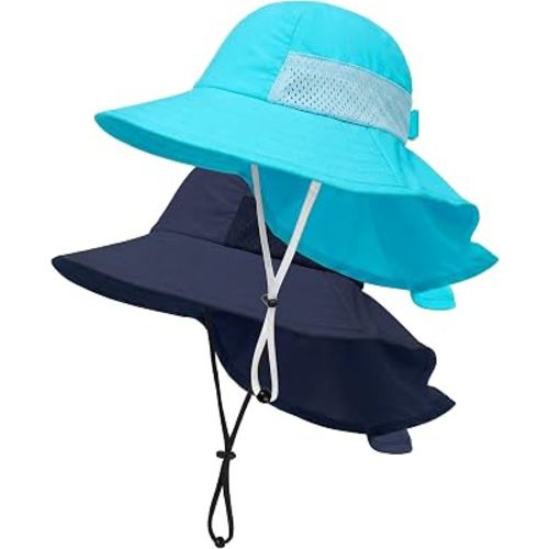 Toddler Baby Sun Hat Kids Summer Beach Essentials Adjustable Beach Hats with Bucket Wide Brim for Boys Girls Age 0-14 Years
