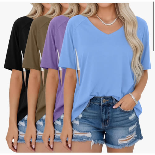 4 Pack Women's Oversized Nursing Shirts for Breastfeeding Hidden Zipper Short Sleeve Loose Fit Maternity Tops