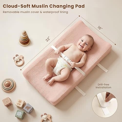 Konssy Baby Changing Pad Set with Waterproof Lining & 2 Pack Muslin Covers