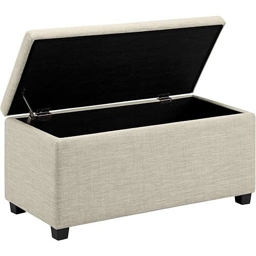 Amazon Basics Upholstered Storage Rectangular Ottoman and Entryway Bench, Polyester, Beige, 35.5"W x 16.5"D x 17"H