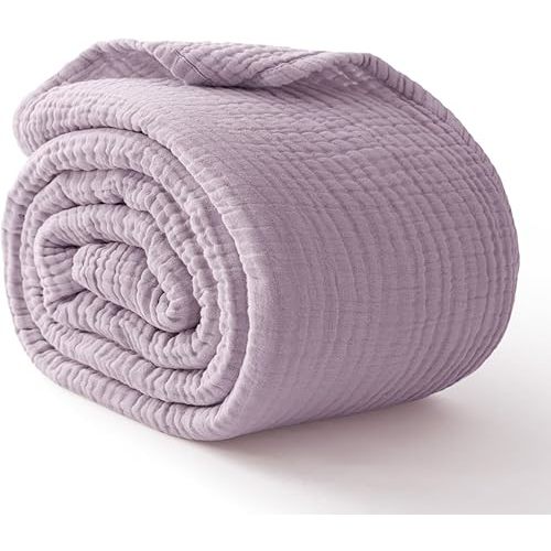 100% Cotton Muslin Blanket 40" x 40", Breathable and Lightweight Cotton Throw Blankets, Soft Cooling Summer Gauze Blanket for All Season, Lavender
