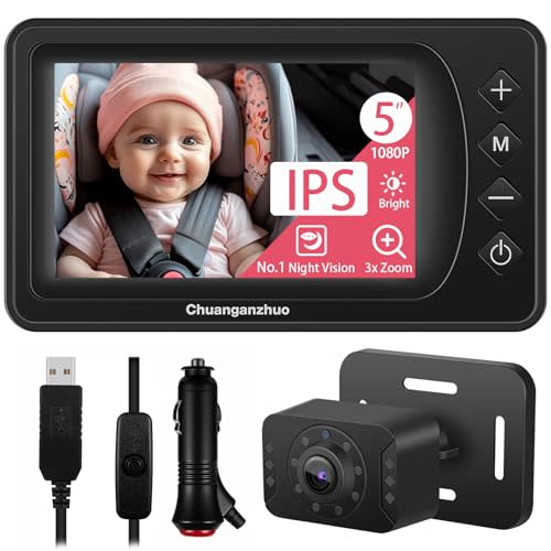 Chuanganzhuo Baby Car Camera with NO.1 Night Vision, 3X Zoom, USB Powered, 5'' HD 1080P IPS Crystal-Clear Car Baby Monitor, Backseat/Carseat Camera for Kids Infants Rear Facing, S100U, 5inch Black
