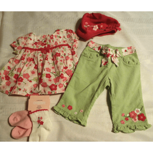 Vintage Gymboree Blossom Kitty 3-6 Month Shirt Pants 0-3 Socks Hat Outfit NWT