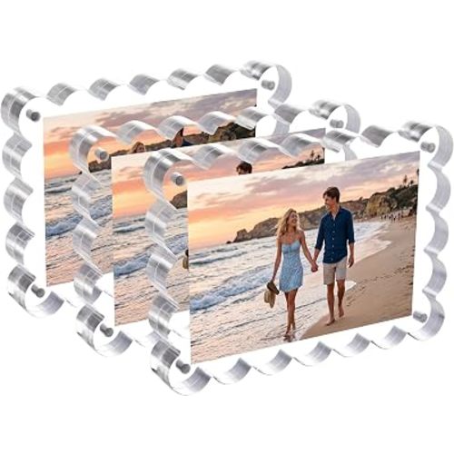3Pack 4x6 Inch Scalloped Acrylic Picture Magnetic Frames