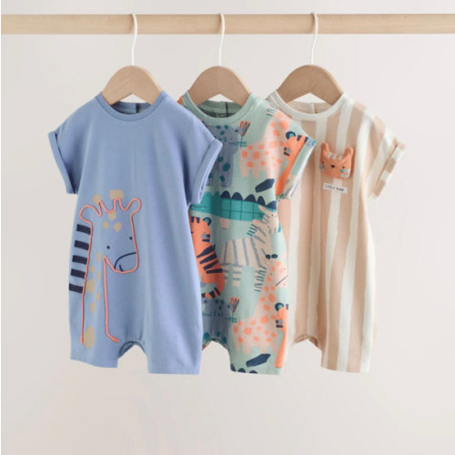 Buy Blue Safari Jersey Baby Rompers 3 Pack from Next USA