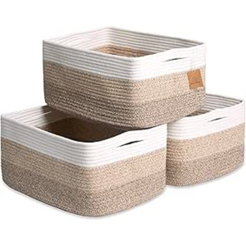 NaturalCozy Storage Baskets 16.8”x13”x7.6” Cotton Rope Woven Baskets for Organizing 3-Pack | Toy Storage Bins | Basket for Shelves, Laundry, Blanket, Clothes, Closet, Kitchen, Bathroom, Gifts