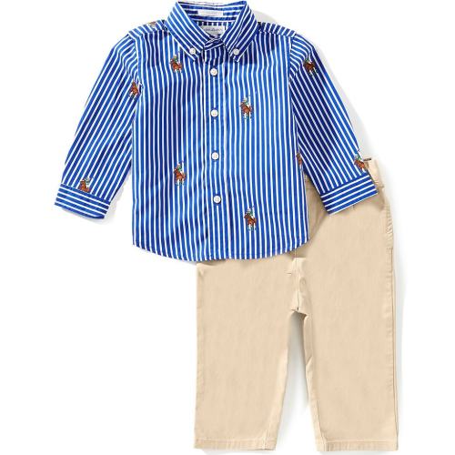 Ralph Lauren Baby Boys Long-Sleeve Polo Bear Shirt & Flex Abrasion Pants Set