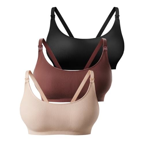 MomWills Seamless Wireless Nursing Bras for Breastfeeding Maternity 3PACK | Momwills Ribbed Bralette Sleep Sports Bra Light Support Comfortable Pregnancy Underwear Daily Nursing Sleepwear