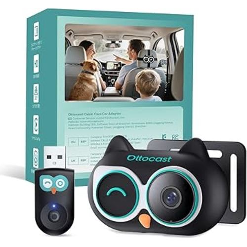 OTTOCAST Cabin Care Baby Car Camera with Wireless CarPlay Adapter, 1080P HD Baby Monitor with IR Night Vision, 150° Wide Angle, Real-Time Rear Seat View On Car Screen, Easy Install