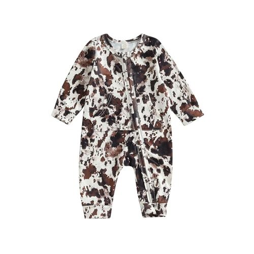 Western Baby Cowboy Clothes Zipped Fall Romper Outfit for Boy Girl Infant Cow Print One-piece Jumpsuit