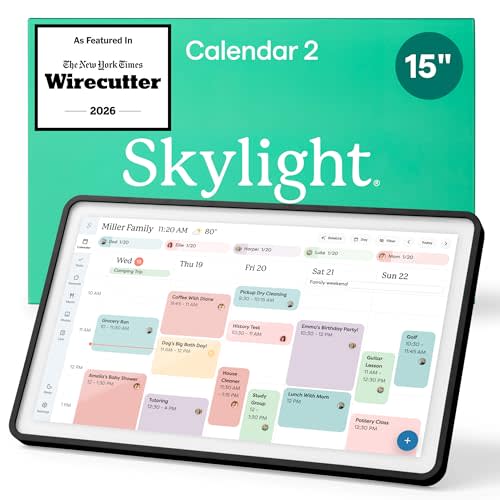 Skylight Calendar 2 - 15-inch Full HD Touchscreen Digital Calendar, Featured on Wirecutter - Wall Planner & Interactive Chore Chart, Smart Family Organizer, 16GB Storage, Wi-Fi, Wall Mount Included - Classic, Black
