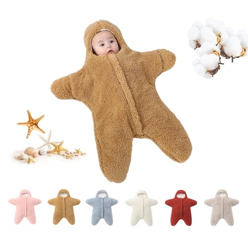 HEVOY Baby Starfish Onesie, Thick Imitation Fleece Starfish Newborn Sleeping Bag, Infant Footie Jumpsuit Winter Warm Outfits