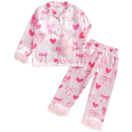 Twopumpkin Toddler Girl Boy Halloween Satin Silk Pajamas Button Down 2 Piece Pajama Set Little Kids Girls Pjs Nightgown
