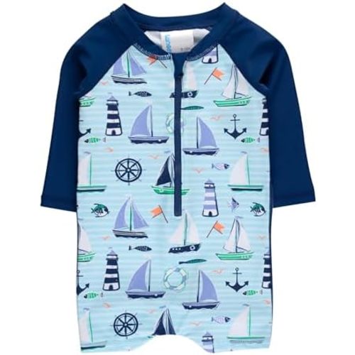 RUGGEDBUTTS Baby/Toddler Boy Swimsuit, One Piece Zipper Rash Guard Sunsuit with UPF 50+ Sun Protection