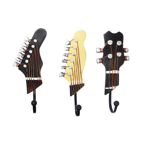 KUNGYO Vintage Guitar Shaped Decorative Hooks Rack Hangers for Hanging Clothes Coats Towels Keys Hats Metal Resin Hooks Wall Mounted Heavy Duty (3-Pack) (Guitar Hook-A)