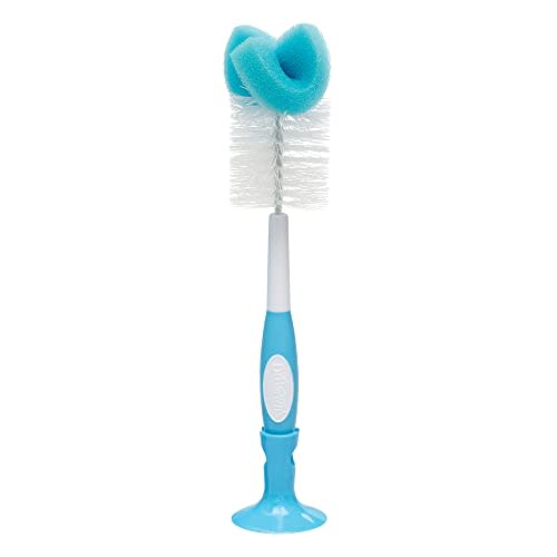 Dr. Brown's Reusable Sponge Baby Bottle Cleaning Brush with Suction Cup Stand, Scrubber and Nipple Cleaner, Blue 1-Pack