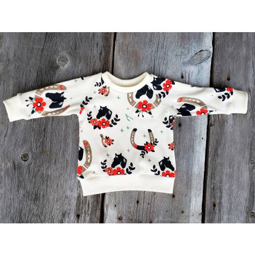 Organic Cotton Baby Sweater: Horse Print Long Sleeve Top