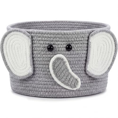 Zopeal Elephant Basket, 11.8"x6.7" Cotton Rope Storage Organizer, Gift Empty Baskets, Cute Animal Bin for Room, Nursery, Organizer Basket for Books, Diapers, and Gifts