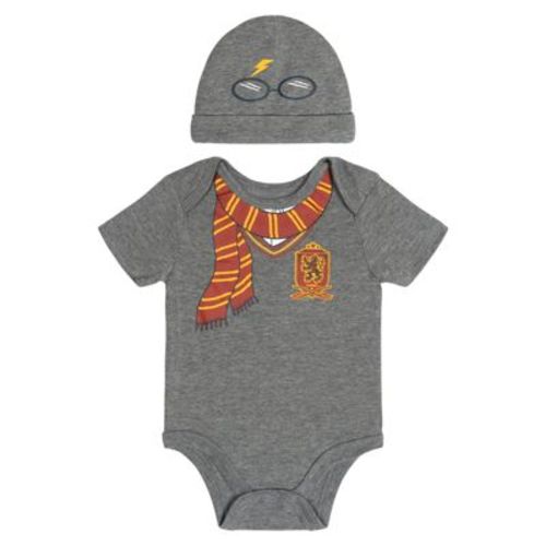 Harry Potter Baby Boy or Girl Costume 2-Piece Cosplay Bodysuit and Hat Set with Snap Closure Grey 0-3 Months