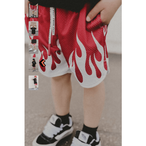 Heater Flame Mesh Shorts - Red | Little Trouble