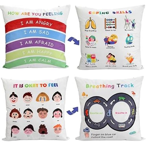 Classroom Must Haves Throw Pillow Covers Set of 2 - Calming Corner School Counselor Office Mental Health Pillow Decor Calm Down Corner Items for Home Kids Dutch Velvet 18x18 Inch