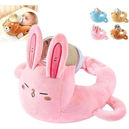 Bottle Holder Pillow Plush, Feeding Nursing Assistant Hands Free, Ergonomic Bottle Support Cushion, Soft Animal Cover Protector, Machine Washable (Pink)