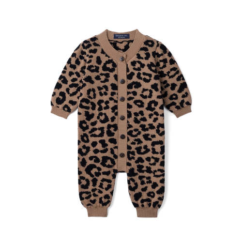 Leopard Baby Knit Button Romper