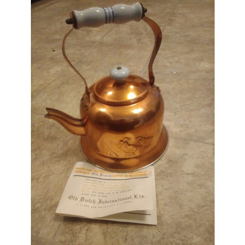 Vintage Double Goose Copper Kettle Tea Pot with Porcelain Handle Goose Neck NEW