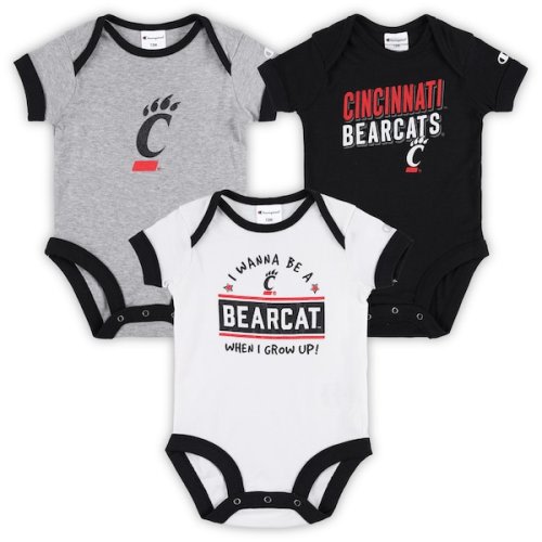 Cincinnati Bearcats Champion Infant I Wanna Be Three-Pack Bodysuit Set - Black/Heather Gray