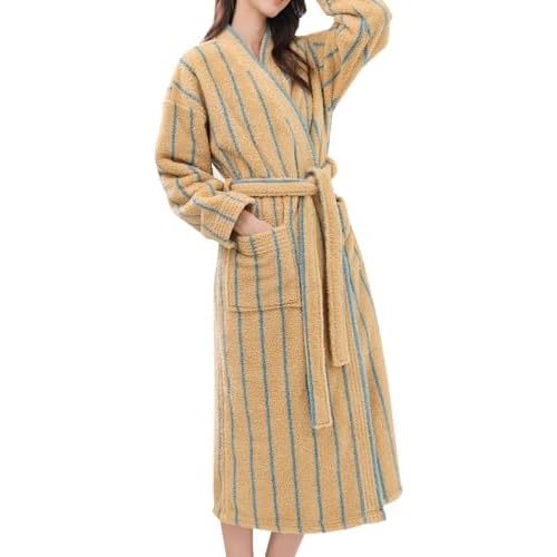 Womens Plush Robes Long Soft Fluffy Bathrobe Bathrobe With Pocket Belt Warm Robes