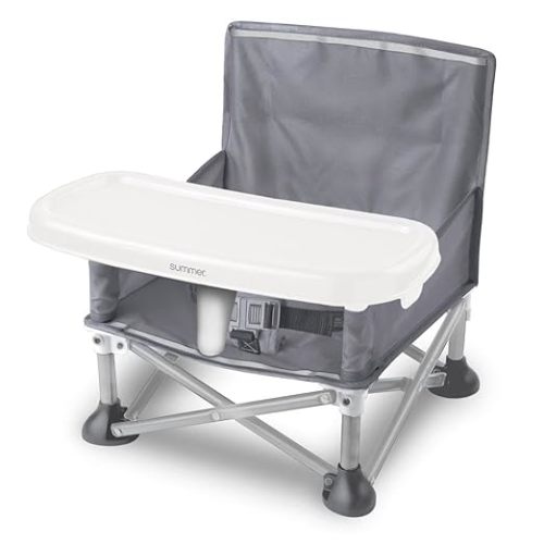 Summer Infant Pop 'N Sit Portable Booster Chair, Floor Seat, Indoor/Outdoor Use, Compact Fold, Grey, 6 Mos - 3 Yrs - Gray