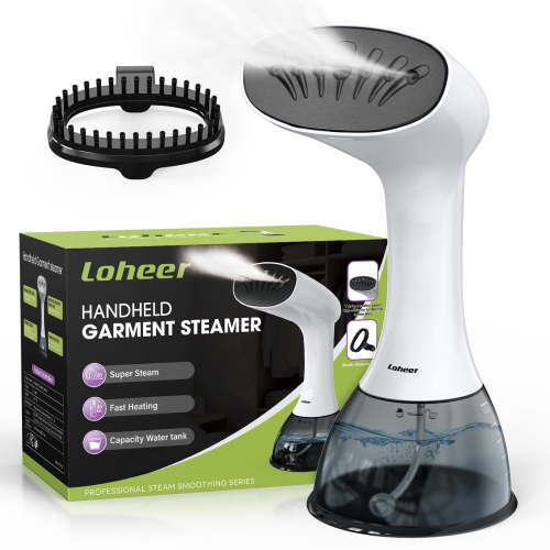 LOHEER Steamer for Clothes, 1350W Portable Handheld Garment Steamer, 400ml Water Tank, White/Black