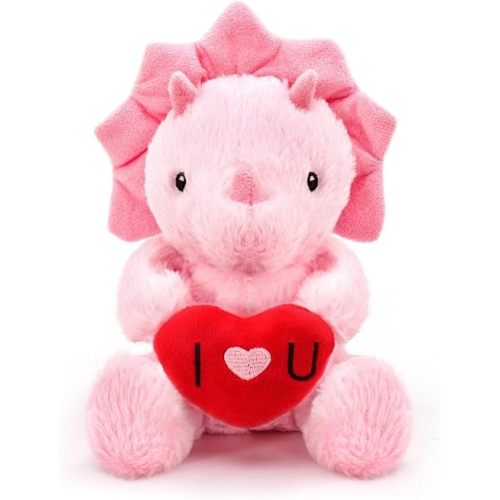 Valentine's Day Gifts for Kids, Pink Dinosaur Stuffed Animal with Heart, Cute Soft Triceratops Plush Gift for Him, Her, Boyfriend, Girlfriend, Families, Birthday Anniversary to Show Love